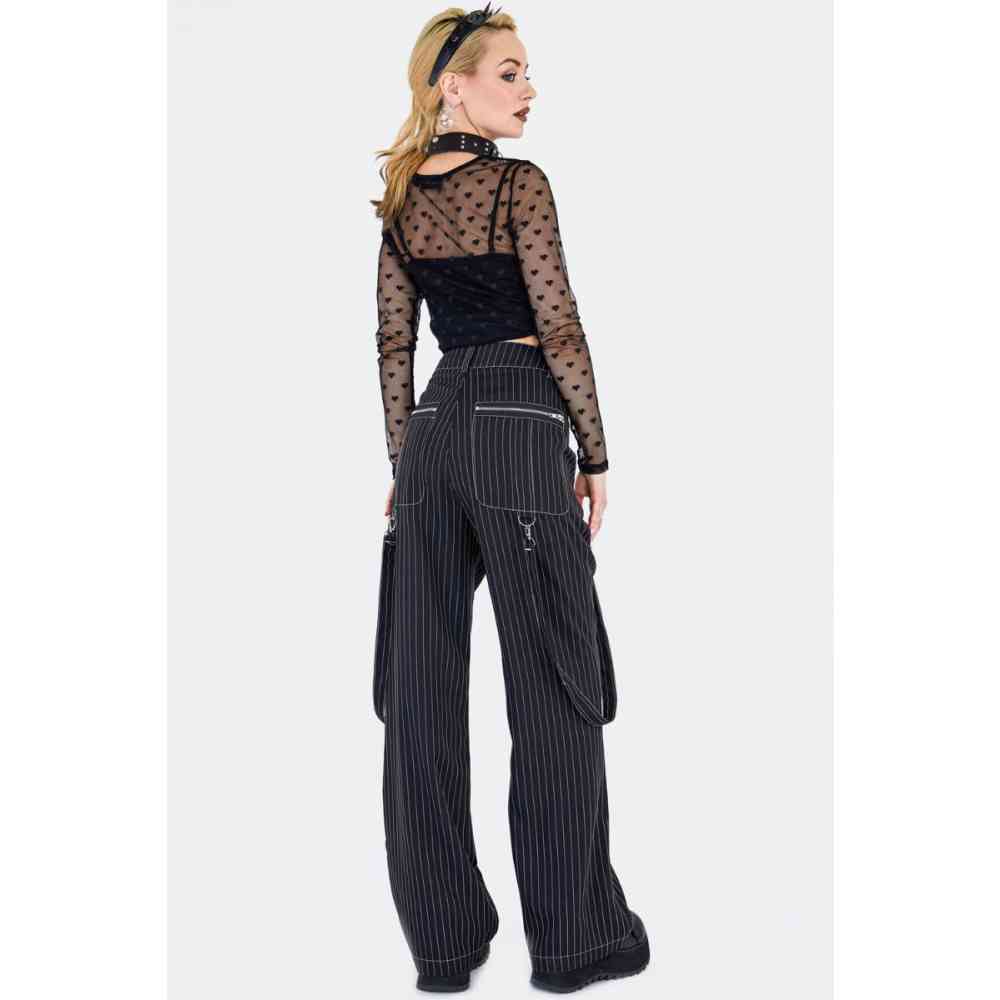 Jawbreaker - Black Pinstripe Wide leg trousers - Black